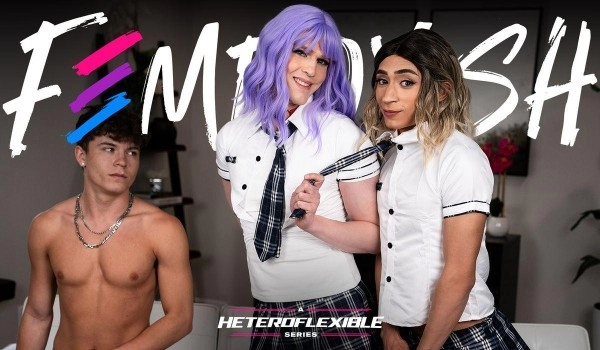 [AdultTime] Drake Von, Ander Wolfe, Sage Roux - Schoolgirl Femboy Gets Spitroasted By Bestie And BF